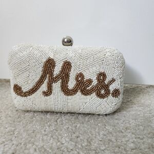 Elegant Beaded Clutch in White and Brown